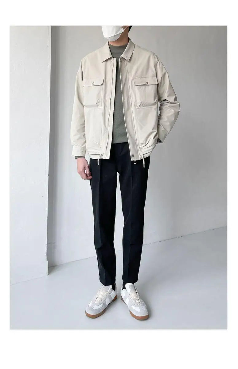 HEARUJOY  -  Lapel men's spring and autumn casual workwear Korean style fashion black short