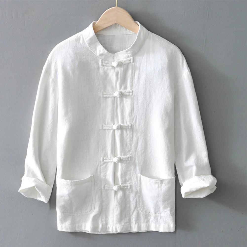 HEARUJOY  -  Comfy Fashion Leisure Men T-shirts Kung Fu Long Sleeve Plus Size Shirts Traditional Breathable Buckle Button Up