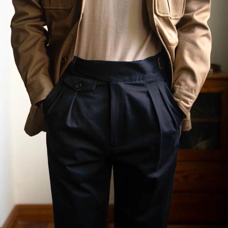HEARUJOY  -  Vintage Gurkha Pants Men British Style High Waist Casual Straight Trousers Spring Autumn Fashion Loose Ankle-Length Naples Pant