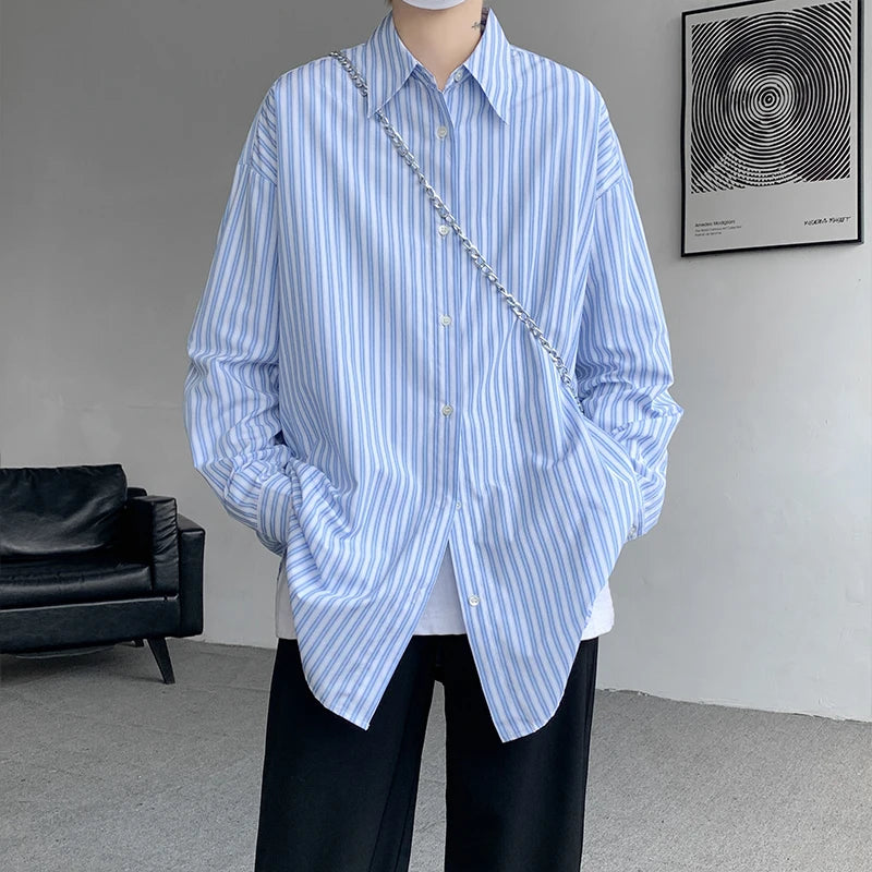 HEARUJOY  -  Striped Shirt Men Oversized Fashion Society Mens Dress Shirt Korean Loose Long Sleeved Shirt Mens Casual Shirts Large Size 5XL