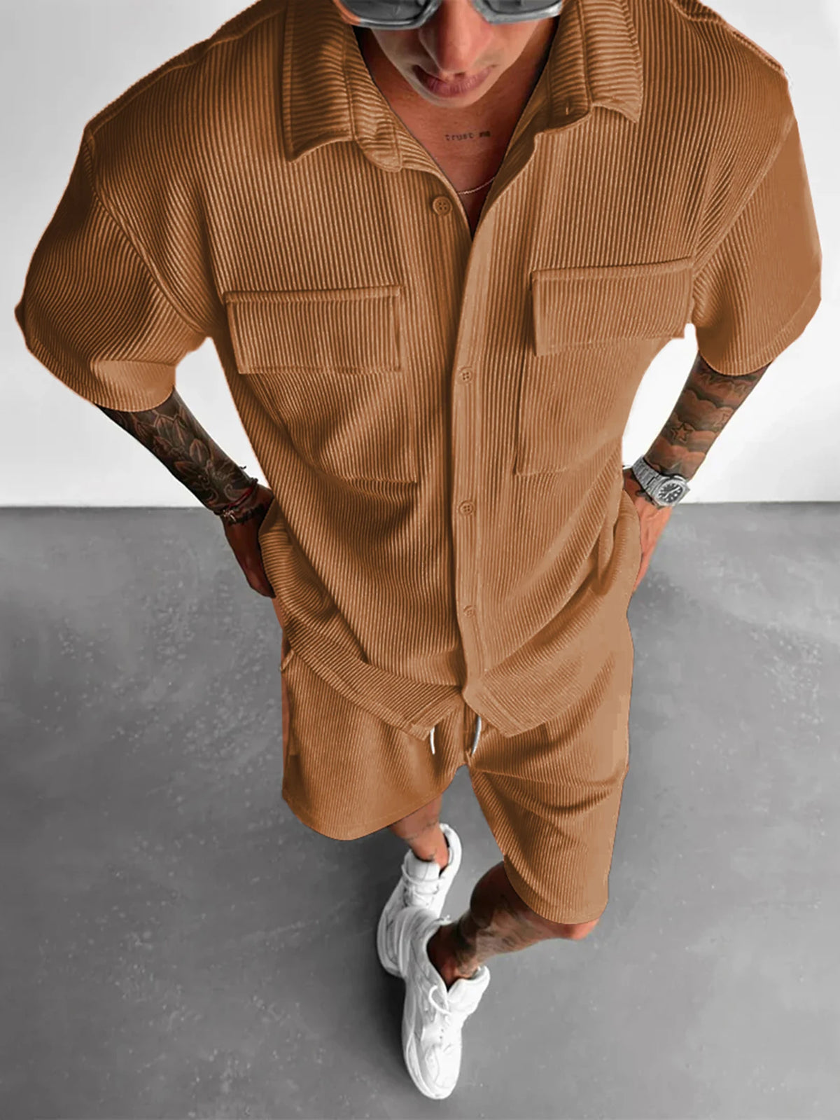 HEARUJOY  -  Summer Short Sleeve Shirt+Shorts Sports Suit Men's Loose T-Shirt Five Pants Casual Fashion Running Suit Male Two-Piece Clothing