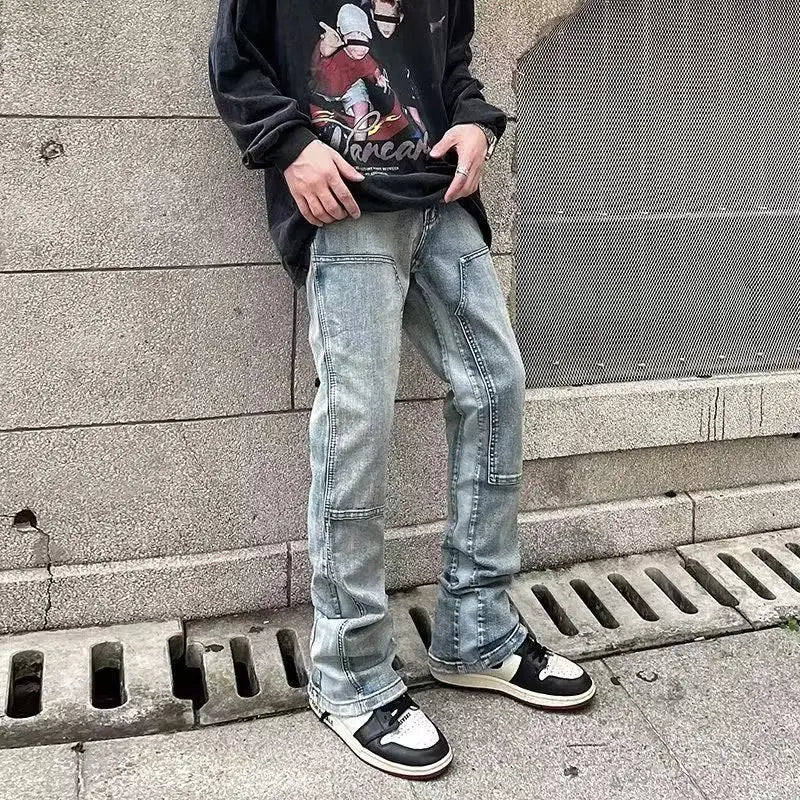 HEARUJOY  -  Y2K Streetwear New Kpop Flare Jeans Cargo Pants Men Clothing Straight Old Vintage Hip Hop Denim Trousers Pantalones Hombre
