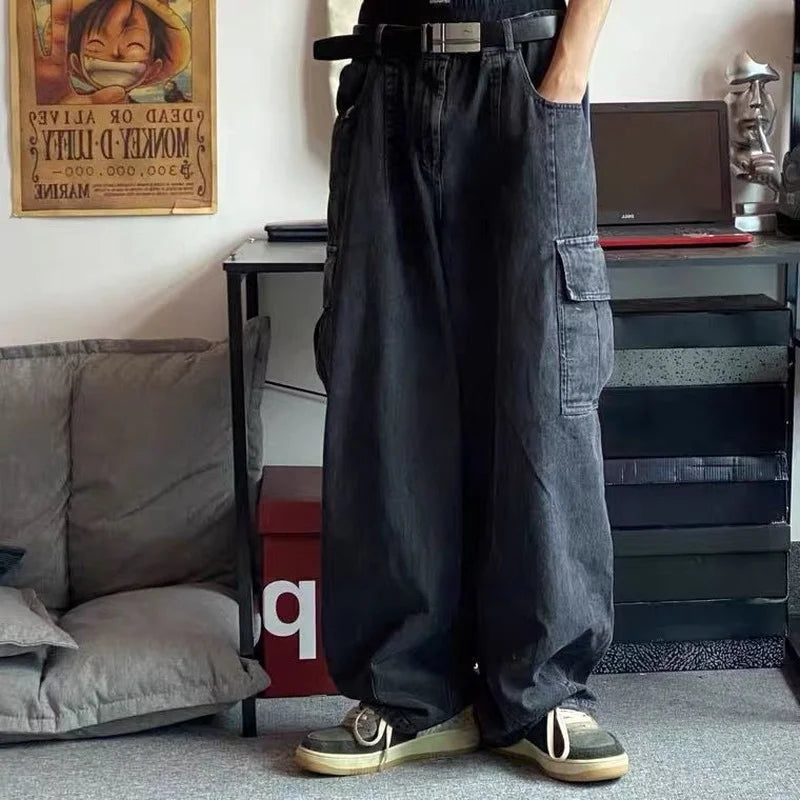 Hearujoy Baggy Jeans Trousers Male Denim Pants Black Wide Leg Pants Men's Jeans Oversize Cargo Korean Streetwear Hip Hop Harajuku