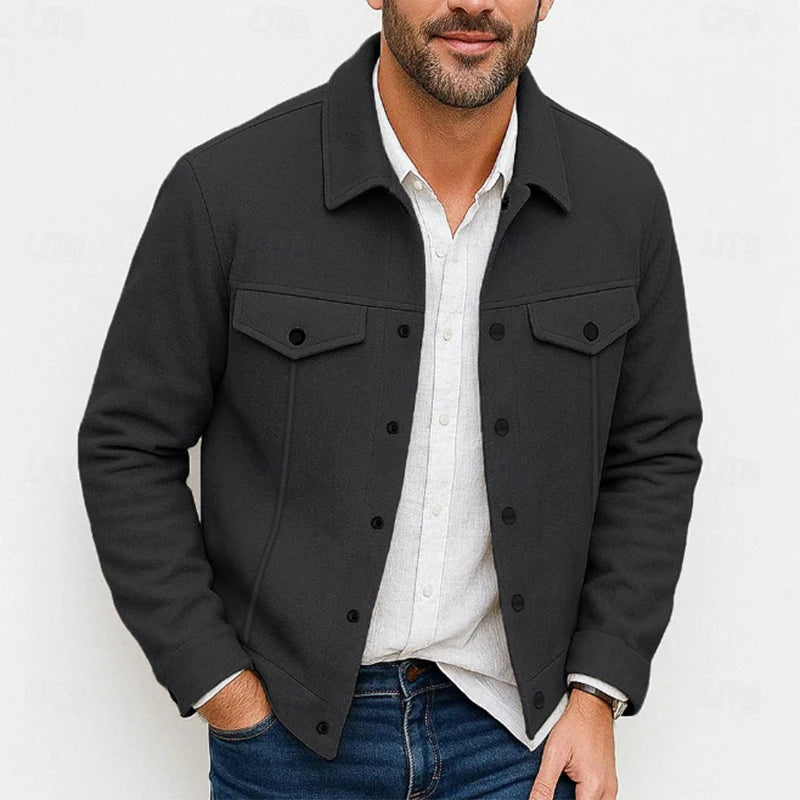 HEARUJOY  -  Daily Casual Mens Woolen Jacket Coat Vintage Turn-down Collar Button Pockets Cargo Jackets Men Autumn Fashionable Cardigan Tops