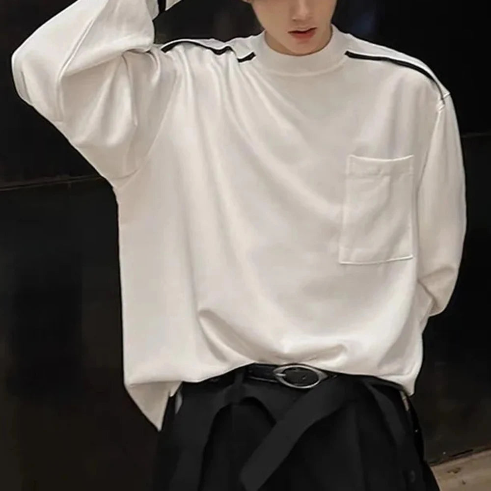 HEARUJOY  -  Mens T-Shirts Contrast Striped Casual T-Shirts Spring Streetwear Versatile Long-Sleeved Tops Old Money Men'S Clothing