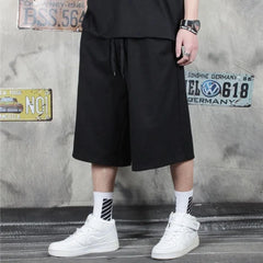 HEARUJOY  -  XS-4XL Mens Cropped Pants Plain Drawstring Casual Pants Streetwear Fashion Hip-Hop Harem Wide-Leg Trousers Men'S Wear New