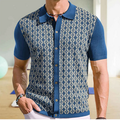 HEARUJOY  -  Summer New Men's Short-Sleeved Jacquard Cardigan Knitted Shirt Retro Fashion Trend Casual Loose Breathable Niche Men's Tops