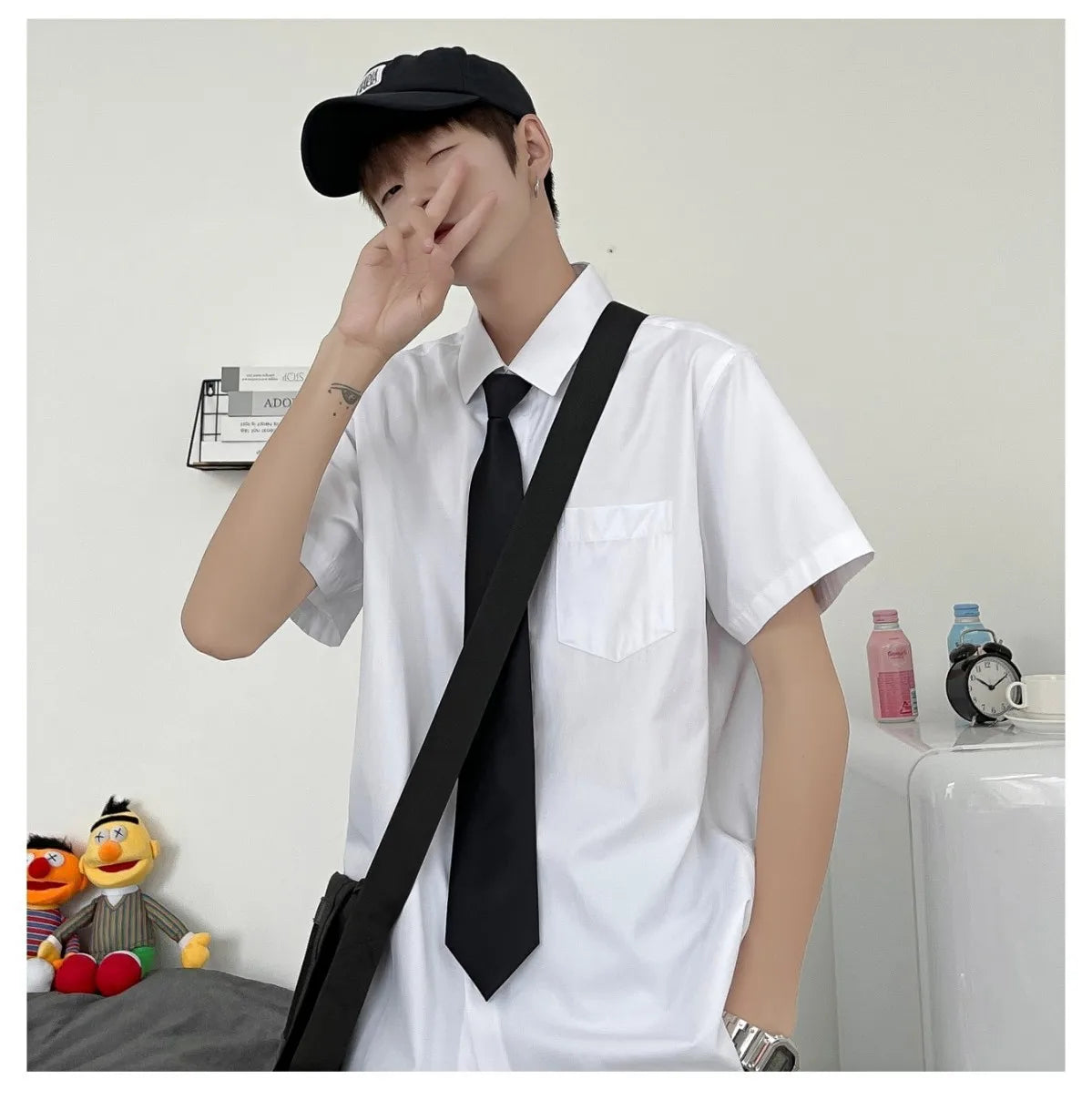 HEARUJOY  -  Summer Thin Short-sleeved Men's Collegiate Japanese Style Loose Shirt