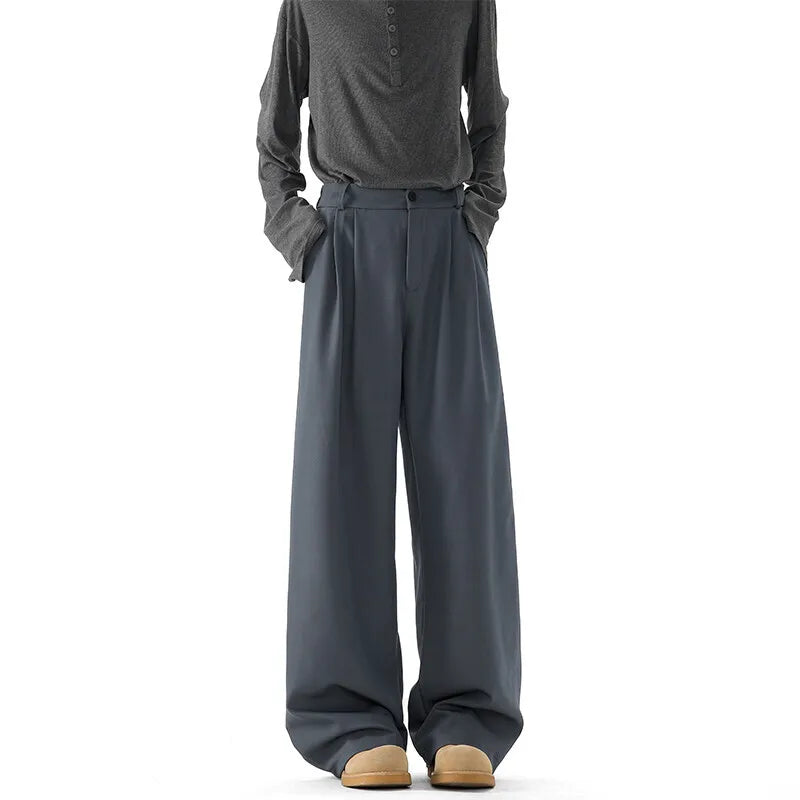 HEARUJOY  -  Grey Suit Pants Men Fashion Society Mens Black Dress Pants Korean Loose Casual Straight Pants Mens Office Formal Trousers M-3XL