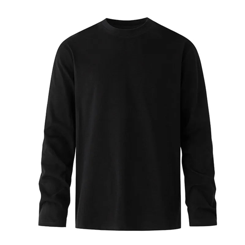 HEARUJOY  -  New Simple Men's T-shirts Round Collar Solid Color 2025 Autumn Korean Style Pullover Tees Long Sleeved Loose Male Tops