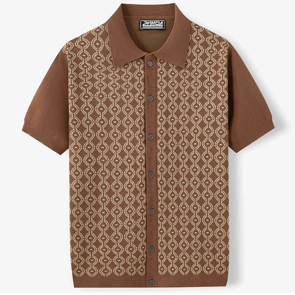 HEARUJOY  -  Summer New Men's Short-Sleeved Jacquard Cardigan Knitted Shirt Retro Fashion Trend Casual Loose Breathable Niche Men's Tops