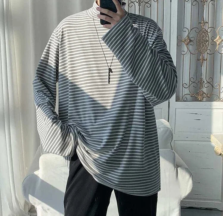 HEARUJOY  -  Turtleneck High Collar T Shirt For Man Striped Top Bulk With Wholesale Men's Clothing Long Sleeve Quotes Full Xl F Pullover
