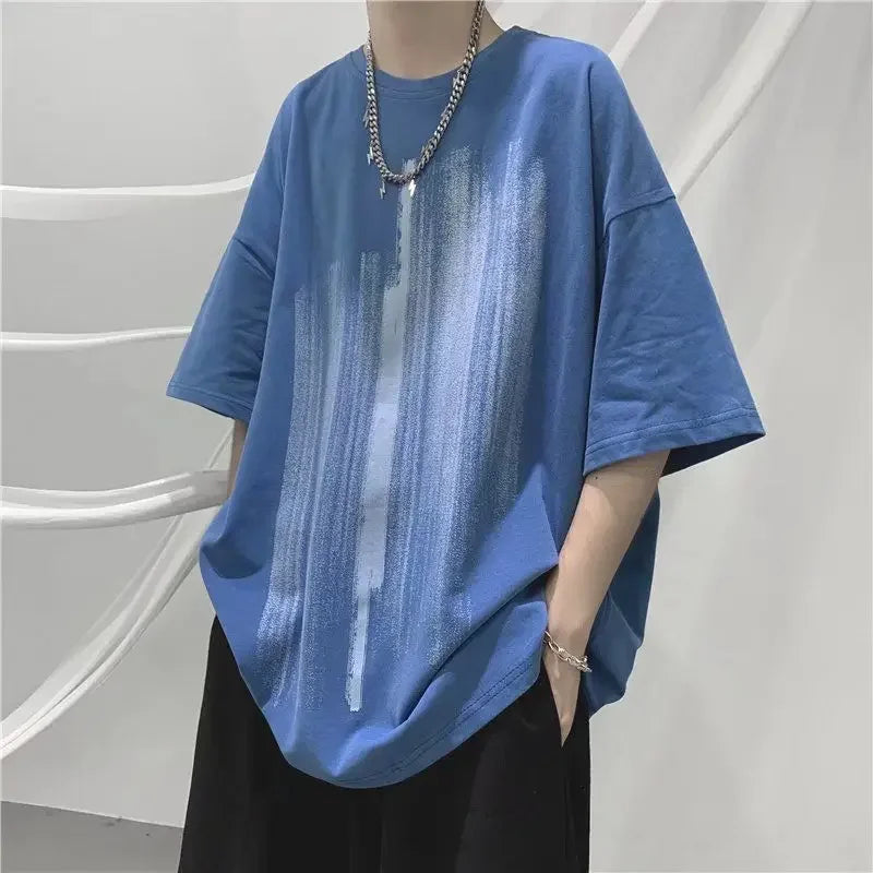 HEARUJOY  -  Man Tee Shirts Print Cotton Oversized White T Shirt for Men Aesthetic Clothing Luxury High Quality Short Quarter Sleeve Y2k Top