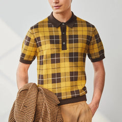 HEARUJOY  -  British Style Luxury Plaid Jacquard Knitted Polo Shirt For Men High Quality Short Sleeve Tops Spring Summer Fashion Kint Tshirts