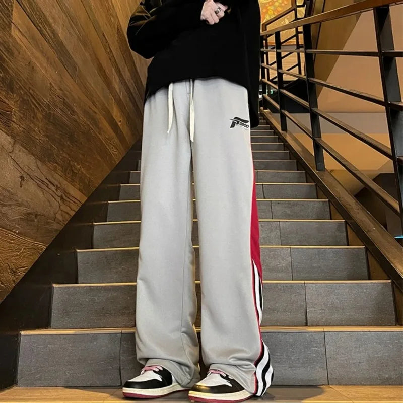 Hearujoy Striped Autumn and Winter Trousers Sweatpants for Men Wide Leg Straight Xxxl Slacks Korean Style Luxury Elastic Man Sports Pants