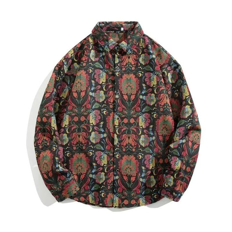 HEARUJOY  -  Cuban Colored Numb Ethnic Style Shirt Men Weaving and Embroidered Spring and Autumn Retro Hong Kong Style Shirt Jacket