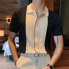 HEARUJOY  -  Clothing Contrast Color Loose Fit Tops Slight Stretch Vacation Clothing Casual Style Daily Wear Lapel Neckline