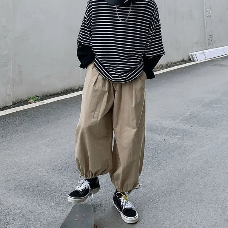 HEARUJOY  -  Solid Color Loose Thin Men's Casual Wide-leg Pants Summer High Quality Slacks Fashion 2025 Cotton Xxxl Y2k Male Cropped Trousers