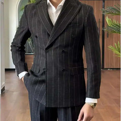 HEARUJOY  -  Men Suit Designers Slim Fit Business Casual Striped Double Breasted Suit Set Trend Traje Novio 2025 Men Tuxedo Suit Grooms Suit