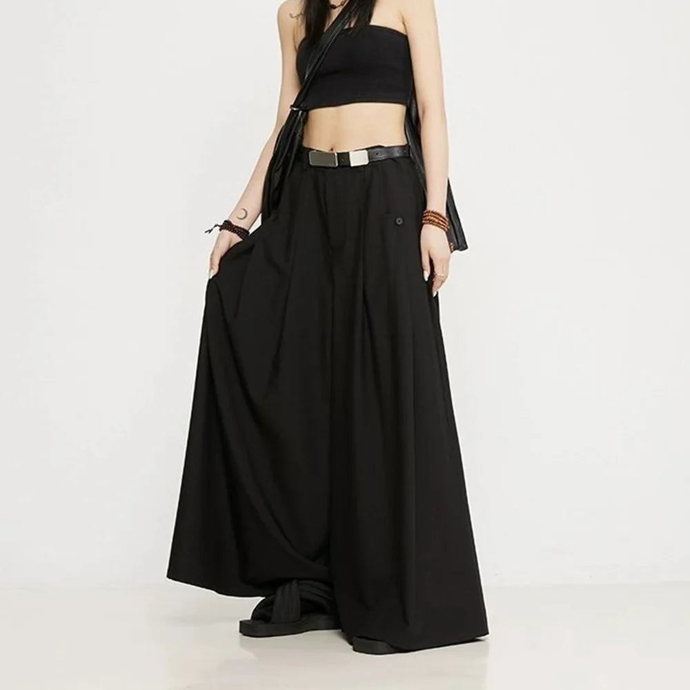 HEARUJOY  -  Y2k Dark Style Thick Fabric Skirt Pants Samurai Pants Hakama Genderless Streetwear Fashion Casual Wide Leg Pants Unisex