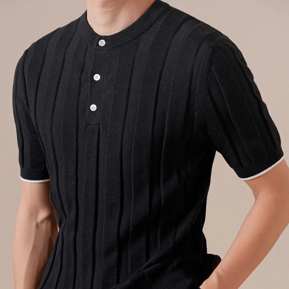 HEARUJOY  -  Cotton Linen Blend Italian Henley Collar Short Sleeve Polo Shirt Men Social Club Outfits Summer Top Thin T-Shirt Tee Shirt Homme