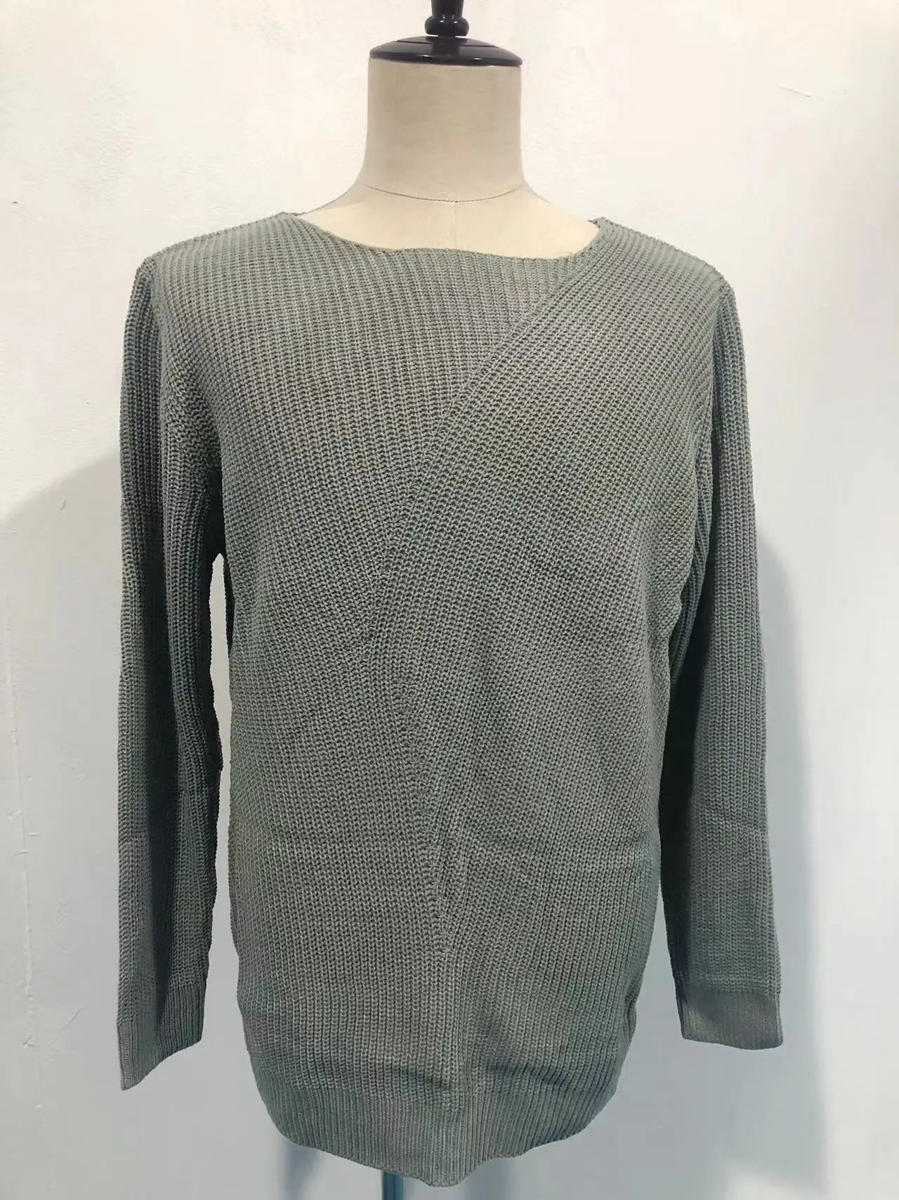 HEARUJOY  -  Men's Casual Knitted Sweater, Long Sleeve, Patchwork Color, O-Neck Tees Top, Loose Hollowed Breathable Knitwear, Streetwear