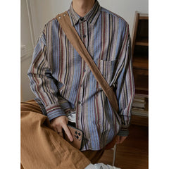 Hearujoy Autumn Cityboy Loose Japanese Retro Vertical Striped Shirt for Men and Women Long Sleeve Lapel Fashion Designer Shirt Jacket