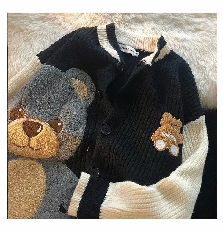 HEARUJOY  -  Bear Cardigan Sweater Men Women Design Knitted Sweater Lazy Couple Jacket Trendy