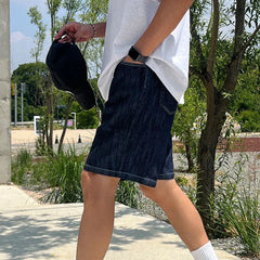 Hearujoy Summer Men's Denim Shorts Korean Style Elastic Waist Design Straight Trend Fashion Loose Casual Pants 9C5644