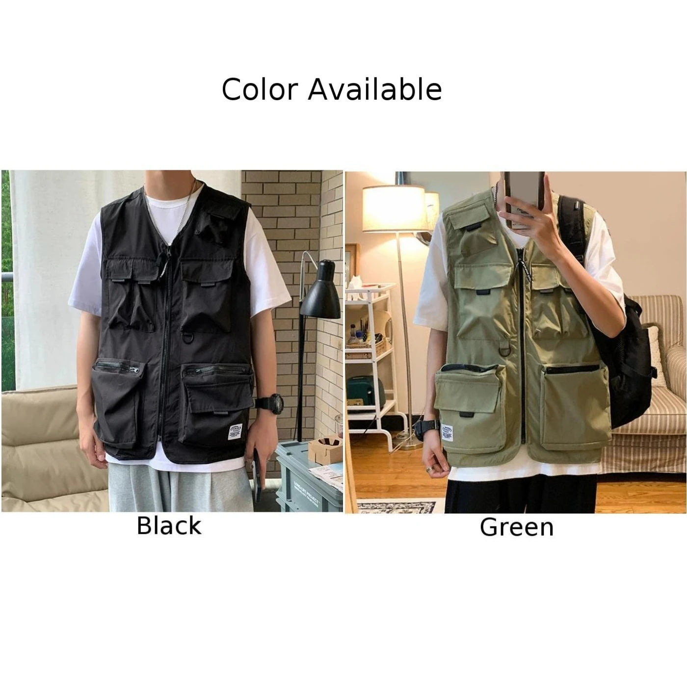 HEARUJOY  -  Beach Holiday Green Men Cargo Vest Multi-pocket Sleeveless Vest Loose Fit Waistcoat Good For Vacation Polyester Fabric