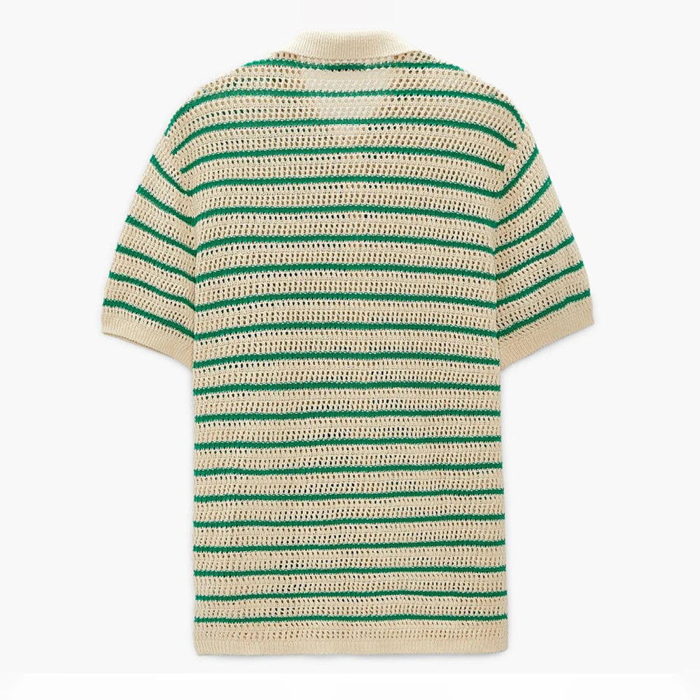 Hearujoy Mens Contrast Color Striped Casual Hollow Knitted Polo Shirt Genderless 2024 Summer Fashion Streetwear Breathable Shirt Unisex