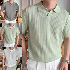 HEARUJOY  -  Casual Outings Short Sleeve Knitted Top Loose Fit Short Sleeve Top Fashion Male Clothing Slight Stretch Fabric