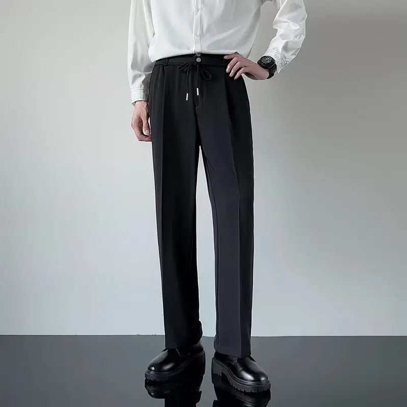HEARUJOY  -  Korean Men Casual Suit Pants Elastic Waist Straight Wide leg Trousers Spring Autumn Fashion Youth  Pant Streetwear High Quality