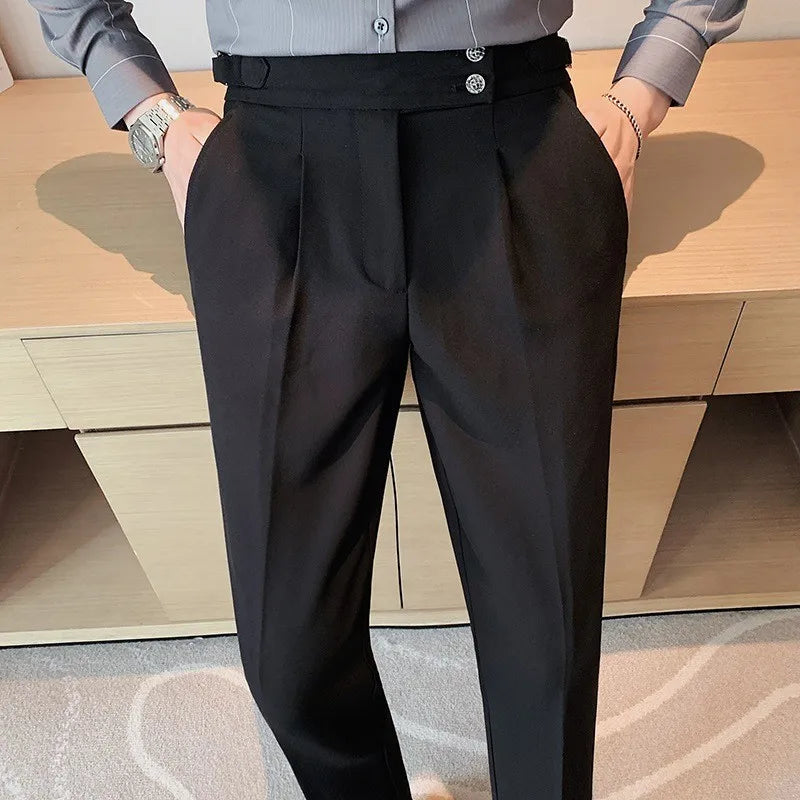 HEARUJOY  -  Men's Luxury Draped Baggy Suit Pants Casual Button-down Solid Color Straight Premium Elegant Dress Pants