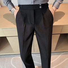 HEARUJOY  -  Men's Luxury Draped Baggy Suit Pants Casual Button-down Solid Color Straight Premium Elegant Dress Pants
