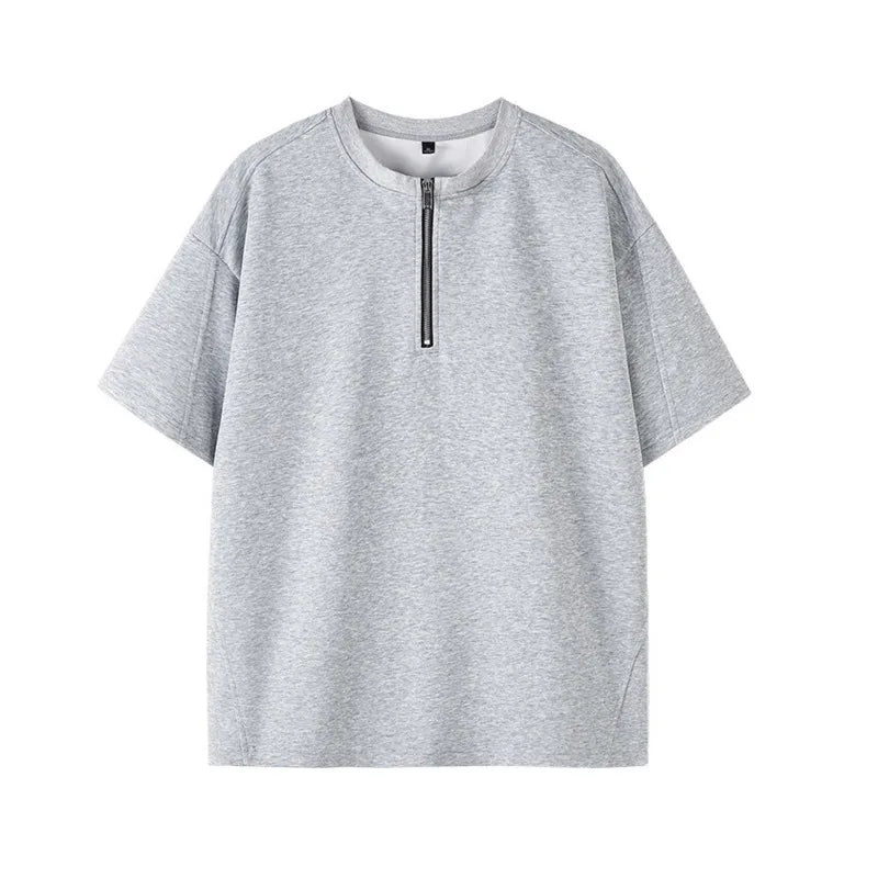 HEARUJOY  -  Summer Short Sleeved T-shirt Men Oversized Casual T Shirt Men Streetwear Korean Loose Round Neck Zipper T Shirt Mens Top M-3XL