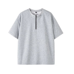 HEARUJOY  -  Summer Short Sleeved T-shirt Men Oversized Casual T Shirt Men Streetwear Korean Loose Round Neck Zipper T Shirt Mens Top M-3XL