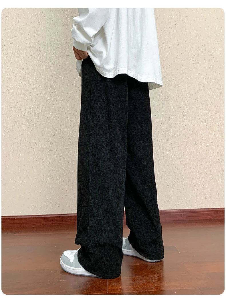 HEARUJOY  -  Autumn Loose Corduroy Pants Men Casual Baggy Pleated Pants Straight Joggers Design Wide Leg Trousers American Sensual Pants Men