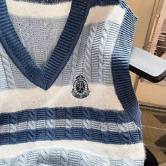HEARUJOY  -  Men's Clothing Japanese Style Striped Embroidery Vintage All Match Sweater Vest Casual V Neck Sleeveless Loose Knitted Waistcoat