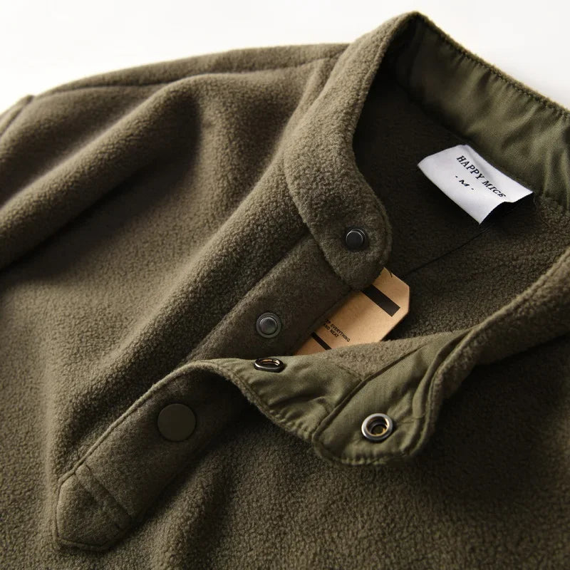 HEARUJOY  -  Men's Double-Sided Fleece Relaxed Fit Henley Neck Pullover - Warm Casual Sweatshirt for Autumn/Winter
