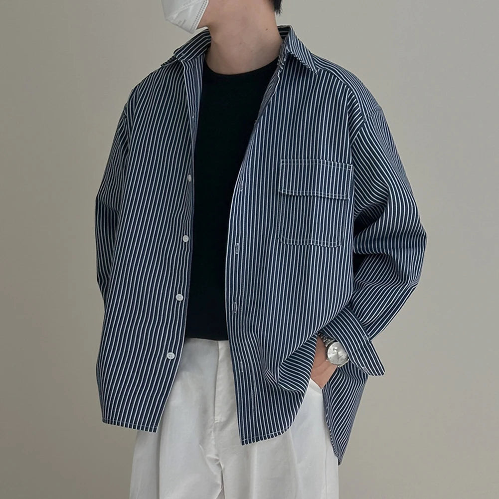 HEARUJOY  -  Casual Vacation Look Striped Long Sleeve Spring Autumn Top Comfortable Fit Daily Wear Shirt Holiday Casual Wear