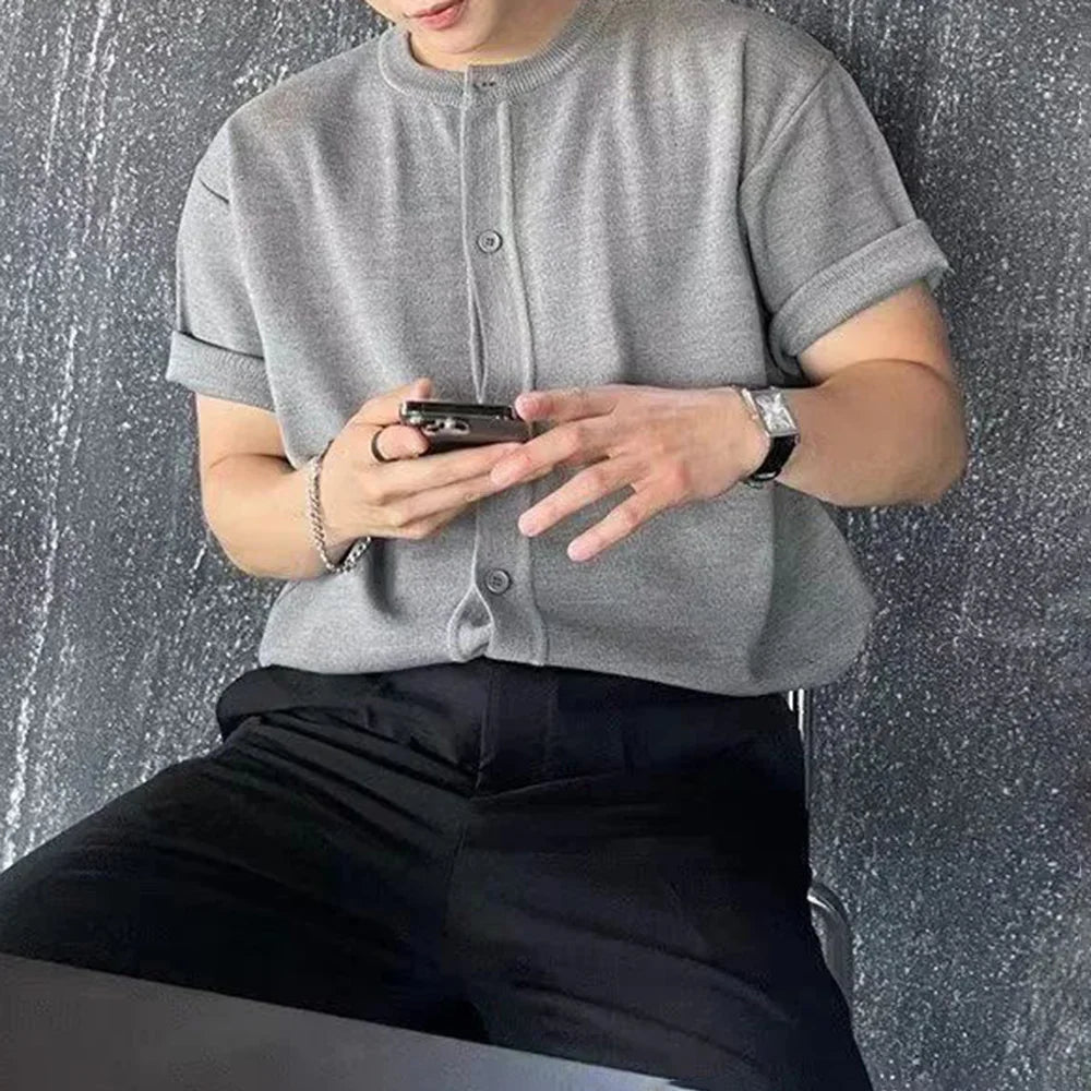HEARUJOY  -  Mens Shirt Knitted Casual Shirt Summer Daily Solid Color Simple Versatile Soft Comfortable Short-Sleeve Top Men'S Clothing