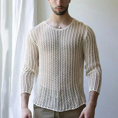 Hearujoy Knit Mesh Top Men Transparent Sexy See Through Men Long Sleeve Tee Streetwear Men's Clothing Fishnet Muscle Undershirts