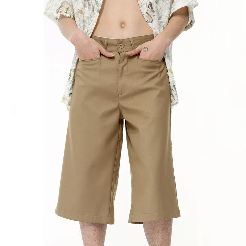 Hearujoy Men's Wear Summer New Chic Male Suit Shorts Light Luxury Classic Simple Knee Length Pants Casual Solid Color 9C6394