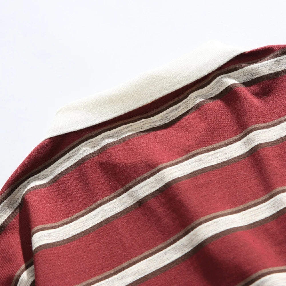 HEARUJOY  -  Casual Summer 2XL Mens Summer T-Shirts Casual Striped Short Sleeve Shirts Vintage Short Sleeve Tops Lapel Neckline
