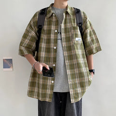 HEARUJOY  -  Y2k Streetwear Plaid Men Shirts New Summer Fashion Chemise Homme Fashion Mens Checkered Shirts Short Sleeve Men Blouse