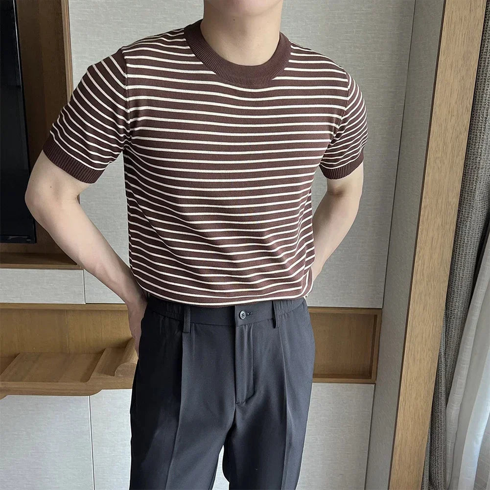 HEARUJOY  -  Crew Neck Blouse Men Korean Style T-shirt Applicable Gender Men Brand New Condition Korean Style Fashion Summer Casual Outfit