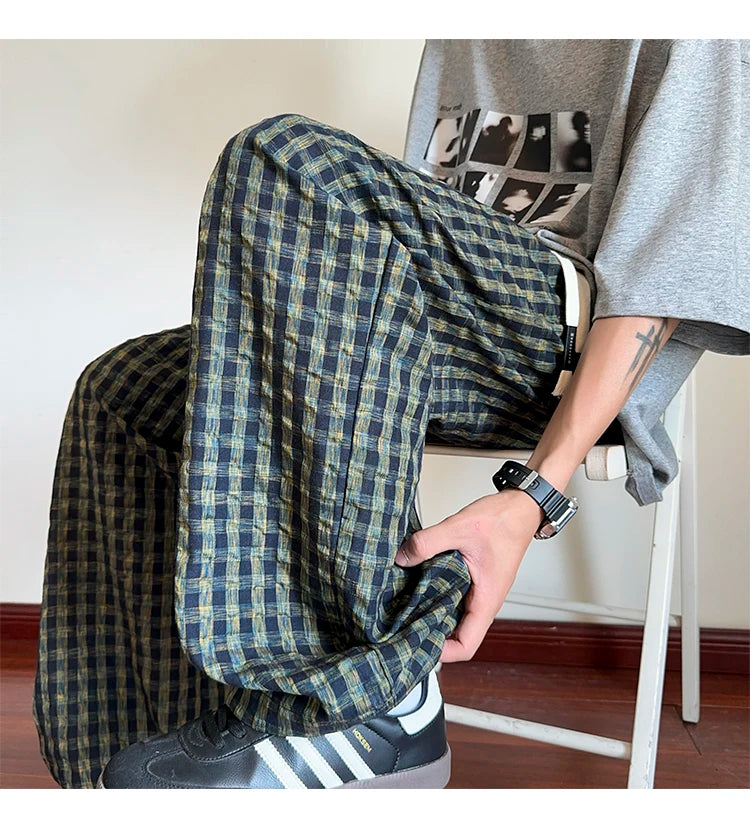 HEARUJOY  -  American Men Thin Pants for Men 2025  Summer plaid  Sweatpants Straight Loose Sports Casual Trousers