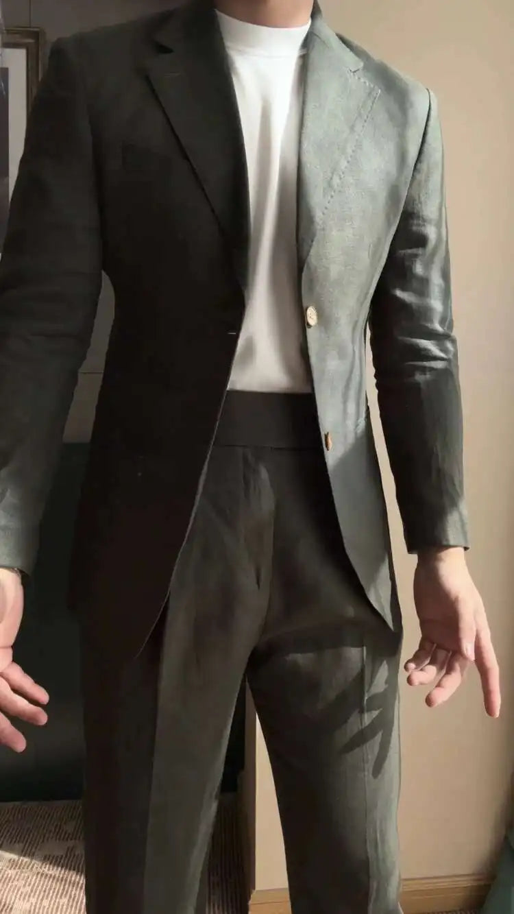 HEARUJOY  -  High Quality Linen Blend Business Dress Suit Wedding Suit Men Versatile Casual Office Party Prom Costume Homme Men Tuxedo Suit