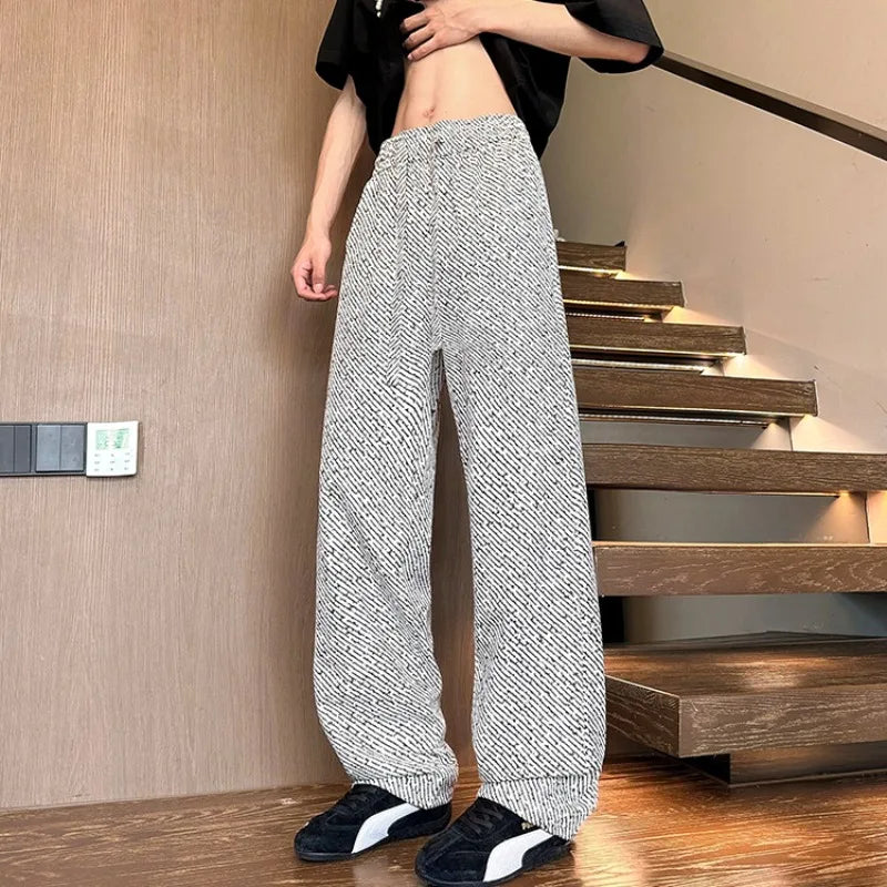 HEARUJOY  -  Baggy Ice Silk Men's Casual Straight Pants Summer Thin Male Trousers Low Price Stylish Designer Vintage Original Y2k Clothing